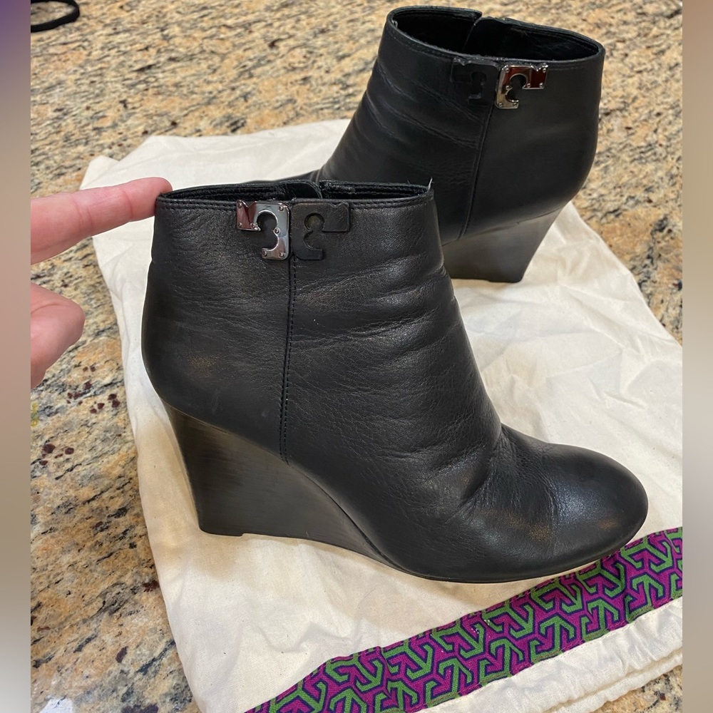 Tory Burch Black Boot Wedges